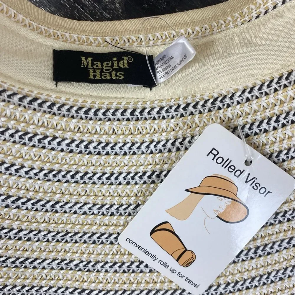 Magid Hats Tan & Blue Woven Rolled Visor Travel Hat NEW
